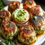 Baked Salmon Meatballs with Creamy Avocado Sauce First Image First Image