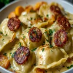 Easy Creamy Pierogi with Turkey Sausage First Image First Image