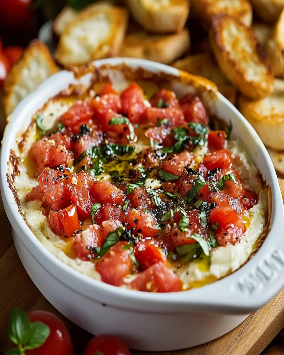Three-Cheese Tomato Bruschetta Dip Recipe First Image First Image